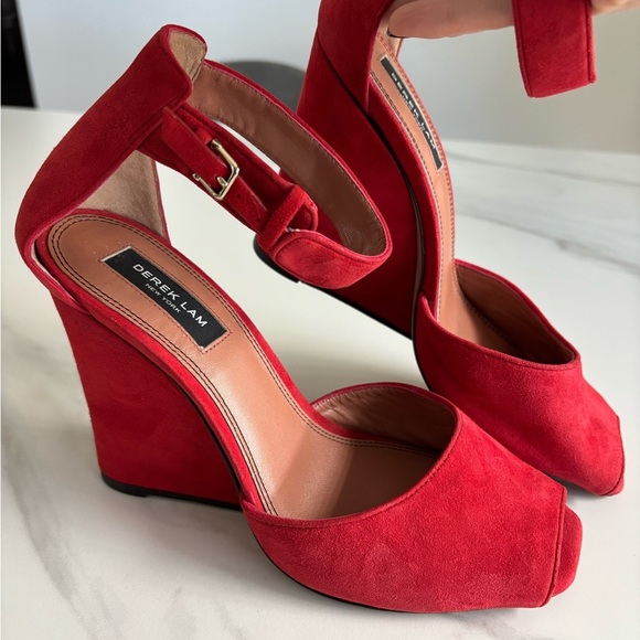 Derek Lam Red Suede Wedge Heels Sz 8 - Picture 2 of 13